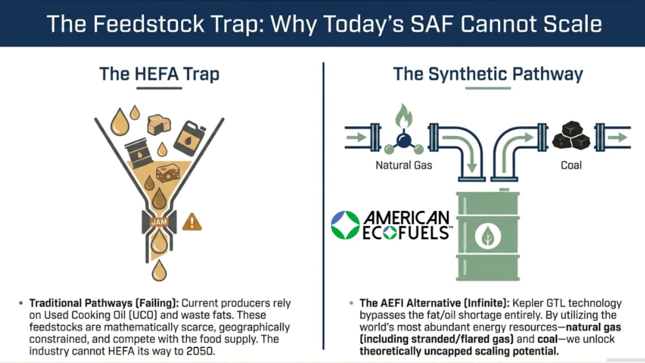 American EcoFuels AEFI solves the HEFA Sustainable Avaiation Fuel bottle neck American EcoFuels solves the HEFA trap and sustainable aviation fuel bottle neck
