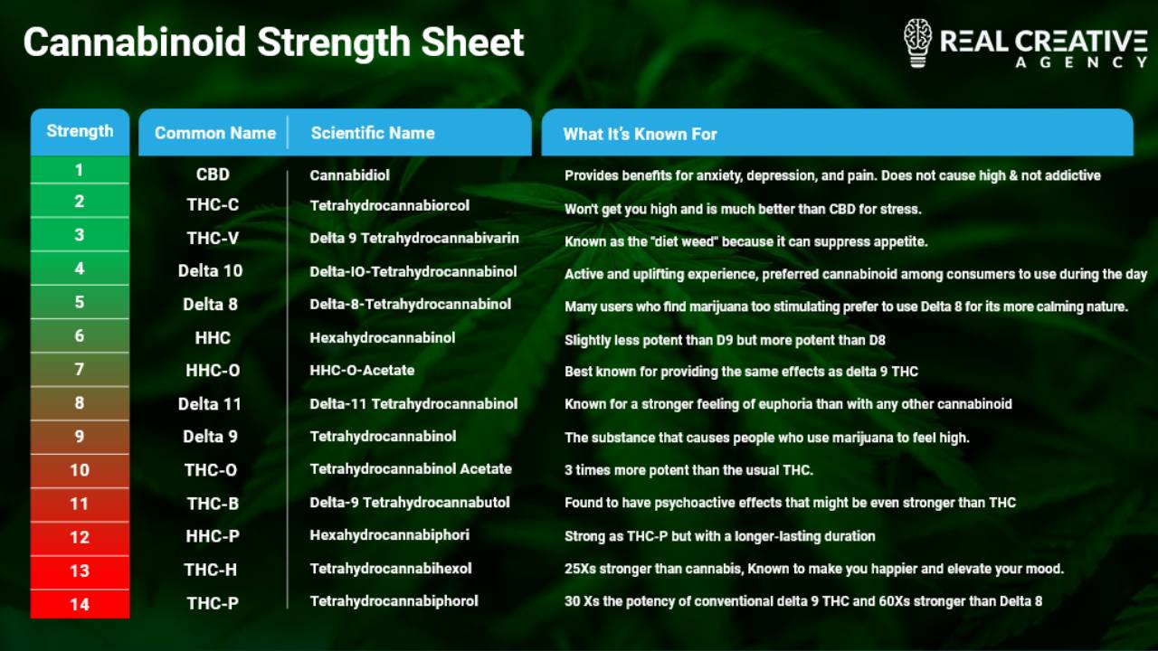 Cannabinoid Strength List Mildest To Most Potent